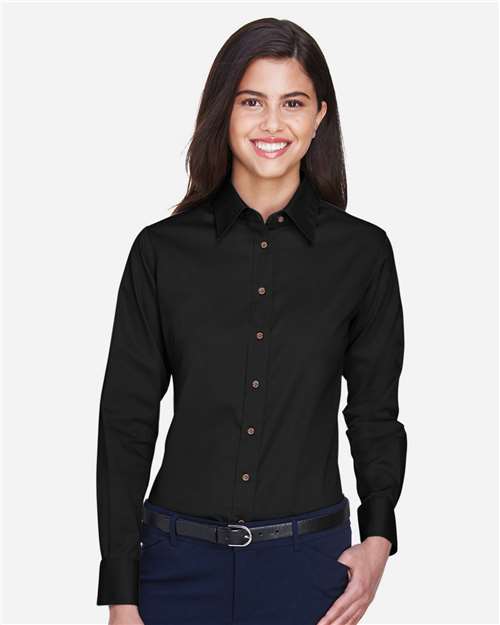 Harriton Women's Easy Blend™ Long Sleeve Twill Dress Shirt with Stain-Release M500W