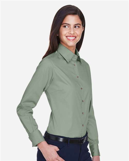 Harriton Women's Easy Blend™ Long Sleeve Twill Dress Shirt with Stain-Release M500W