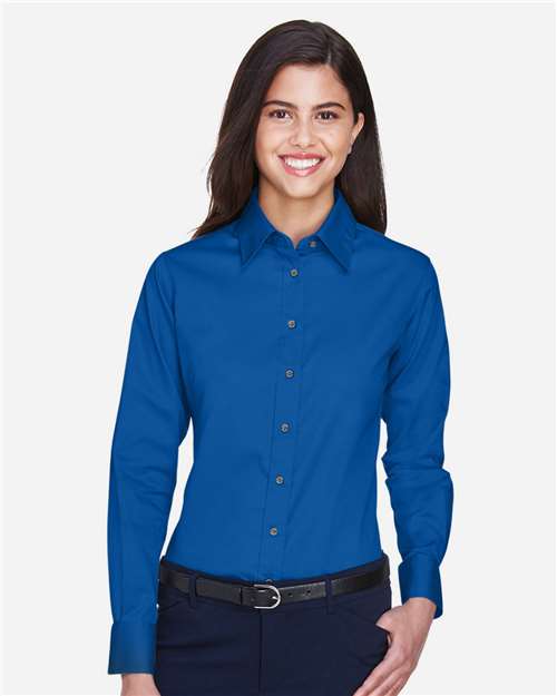 Harriton Women's Easy Blend™ Long Sleeve Twill Dress Shirt with Stain-Release M500W