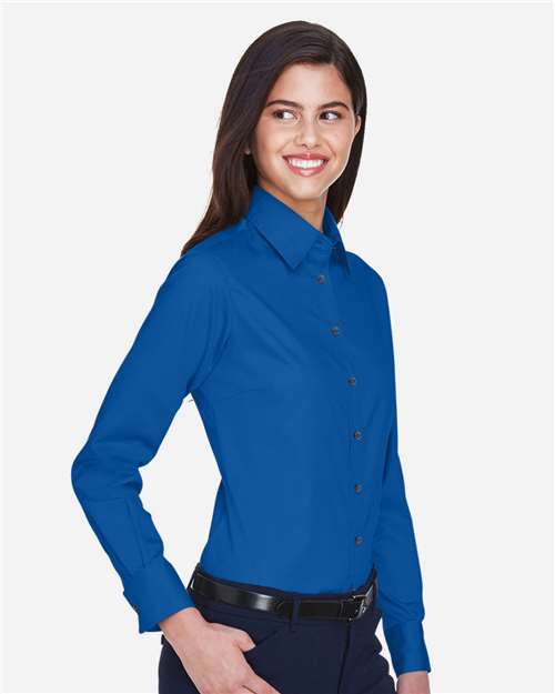 Harriton Women's Easy Blend™ Long Sleeve Twill Dress Shirt with Stain-Release M500W