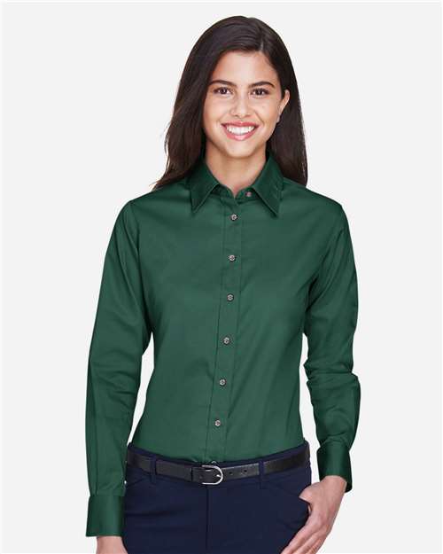 Harriton Women's Easy Blend™ Long Sleeve Twill Dress Shirt with Stain-Release M500W