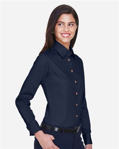 Harriton Women's Easy Blend™ Long Sleeve Twill Dress Shirt with Stain-Release M500W
