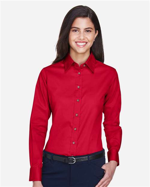Harriton Women's Easy Blend™ Long Sleeve Twill Dress Shirt with Stain-Release M500W