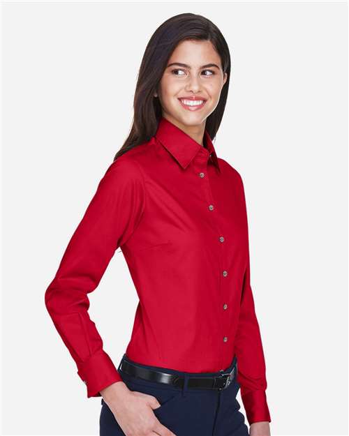 Harriton Women's Easy Blend™ Long Sleeve Twill Dress Shirt with Stain-Release M500W