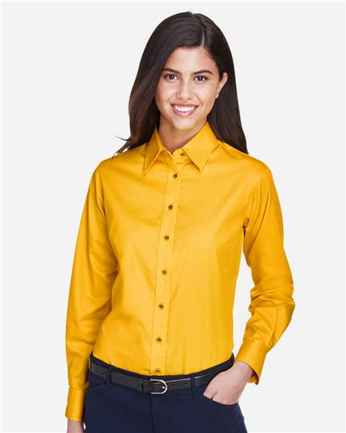 Harriton Women's Easy Blend™ Long Sleeve Twill Dress Shirt with Stain-Release M500W