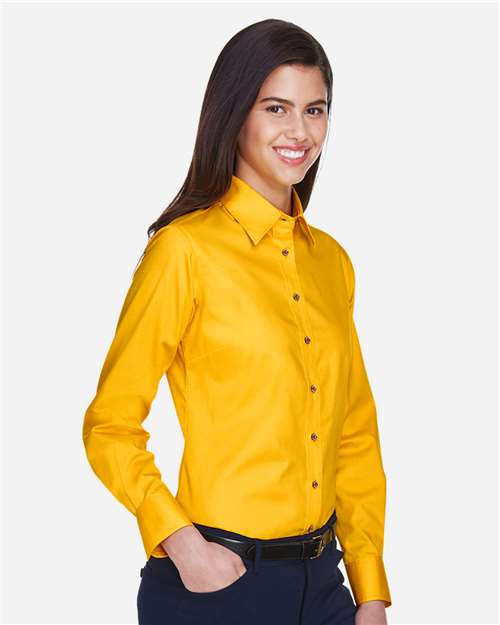 Harriton Women's Easy Blend™ Long Sleeve Twill Dress Shirt with Stain-Release M500W
