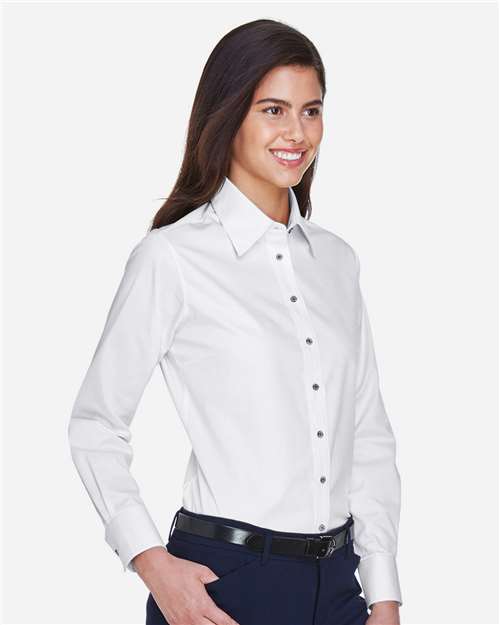Harriton Women's Easy Blend™ Long Sleeve Twill Dress Shirt with Stain-Release M500W