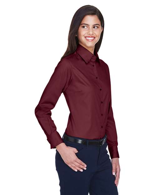 Harriton Women's Easy Blend™ Long Sleeve Twill Dress Shirt with Stain-Release M500W