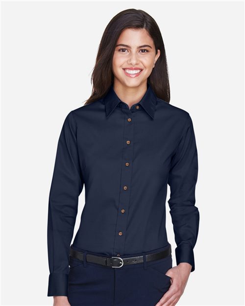 Harriton Women's Easy Blend™ Long Sleeve Twill Dress Shirt with Stain-Release M500W