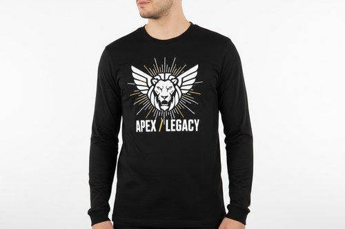 Black long sleeve t-shirt on man with chest logo