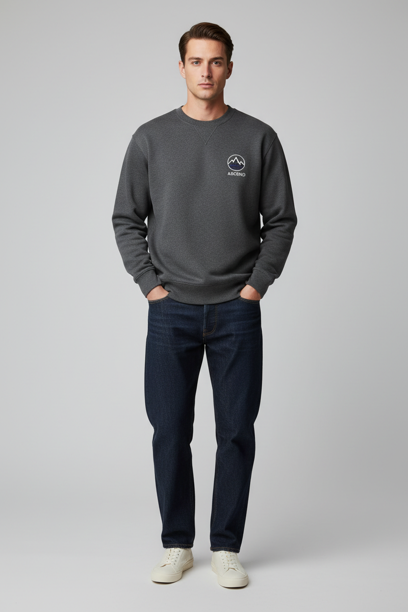 Full body - Man wearing Premium Embroidered Crewneck Sweatshirt