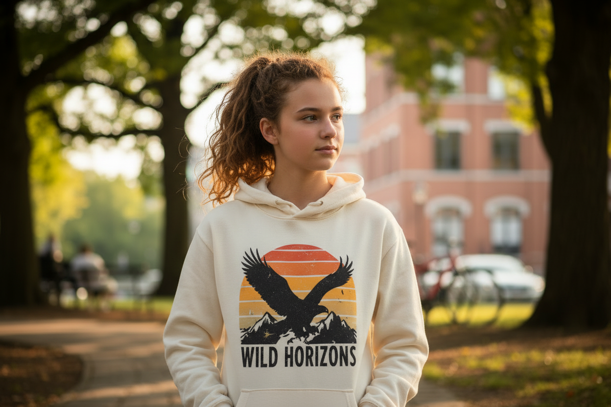 Teenage girl wearing hooded sweatshirt - cropped view