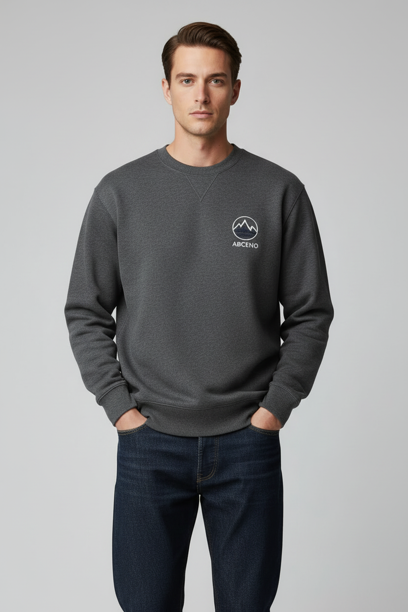 Upper body - Man wearing Premium Embroidered Crewneck Sweatshirt